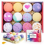 Homasy Bath Bombs, 12 Pcs Bath Bomb Gift Set with Natural Essential Oils, Shea Butter, Sea Salt, SPA Bubble Fizzies f...