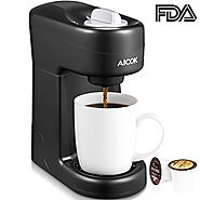 Aicok Single Serve Coffee Maker, Single Cup Travel Coffee Brewer with One-Touch Button for Most Single Cup Pods inclu...