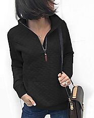 BTFBM Women Fashion Quilted Pattern Lightweight Zipper Long Sleeve Plain Casual Ladies Sweatshirts Pullovers Shirts T...