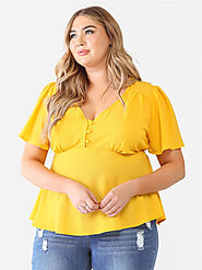 Stay Comfortable and Chic with Fabdia's Plus Size Yellow Tie Detail Flare Top