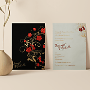 Black Matte Floral Themed - Foil Stamped Wedding Invitation