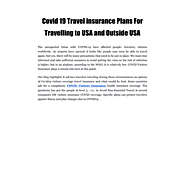 Covid 19 Travel insurance Plans For Travelling to USA and Outside USA