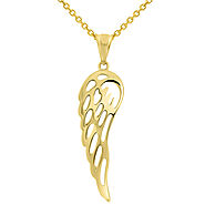 14k Yellow Gold Angel Wing Protection Pendant Necklace Available with Rolo, Curb, or Figaro Chain