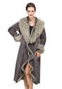Gray suede with faux fox fur collar and cuff long suede coat