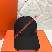 Hermes H Canvas Baseball Cap In Black/Red Outlet Hermes Cheap Sale Store