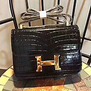 Hermes Constance Bag Alligator Leather Gold Hardware In Black Outlet Hermes Cheap Sale Store