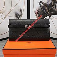 Hermes Kelly Wallet Epsom Leather Palladium Hardware In Black Outlet Hermes Cheap Sale Store