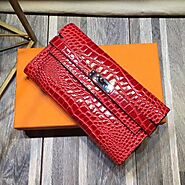 Hermes Kelly Wallet Alligator Leather Palladium Hardware In Red Outlet Hermes Cheap Sale Store