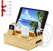 Bamboo Charging Station Organizer for Multiple Devices & Wood Desktop Docking Charging Stand Free Shipping