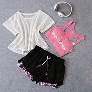 Sportswear 3 Piece Yoga Set Women Gym Cloth Sport Suit Shirt Top+Bra+Shorts Female Workout Athletic Running Fitness C...