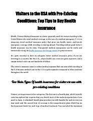 Visitors to the USA with Pre-Existing Conditions: Top Tips to Buy Health Insurance