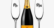 Personalized Mr & Mrs Champagne Flutes with Veuve Clicquot - Gift Set