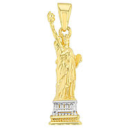 Solid 14K Yellow Gold Statue of Liberty Charm Pendant