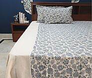 Blue Zehrat Center Panel Cotton Linen Queen Bedsheet