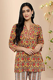 Paudwal Cotton Block Print Short Kurti for Women