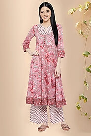 Cotton A-Line kurta - Rose Shree