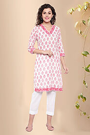 Block Print Cotton Ditya Betel Leaf Straight Kurta