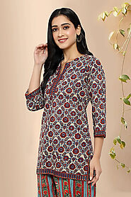 Block print stylish short kurti - Rose Shree