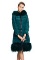 Suzanne/dark green surface(90% goose filler)with faux dark green wool/long down coat