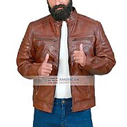 Mens Brown Distressed Cafe Racer Leather Jacket - American Jacket Store