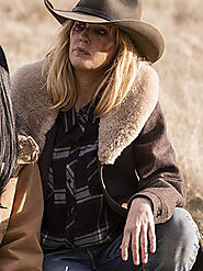 Kelly Reilly Yellowstone Shearling Wool Coat - Just American Jackets