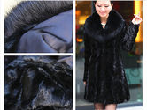 Faux black mink fur slim women long coat