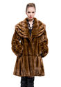 Faux brown mink fur with lotus leaf collar middle fur coat