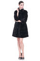 Karima/luxury faux white strips black mink cashmere with gray fox fur collar long women coat