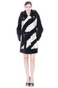 Amber/fashion faux black mink cashmere with black and white mink fur middle women coat