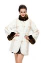 Ladies fur coat with faux white cross pattern fox fur with brown bunny fur