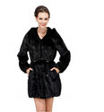 Black faux fur jacket or faux mink fur hooded coat