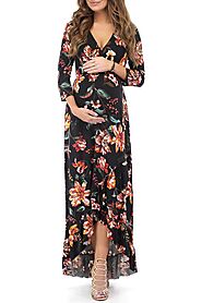 Women's 3/4 Sleeve Faux Wrap Maternity Dress at a Discounted Price