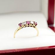 Vintage 1950's, Five Stone Yellow Gold Ruby and Diamond Half Eternity Ring