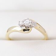 Past, Present, Future Engagement Ring with Brilliant Cut Diamonds in Yellow Gold, Estate Age