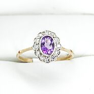 Vintage Art Deco Oval Amethyst and Diamond Daisy ring, Engagement Ring