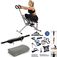 Sunny Health and Fitness Upright Squat Assist Row-N-Ride Trainer Bundle with 7-Piece Fitness Kit, Sports Zippered Wai...