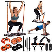 Gonex Portable Home Gym Workout Equipment with 10 Exercise Accessories Ab Roller Wheel,Elastic Resistance Bands,Push-...