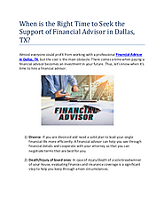 When is the Right Time to Seek the Support of Financial Advisor in Dallas, TX