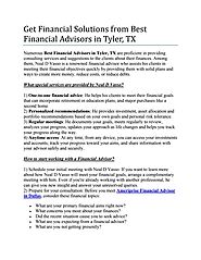 Get Financial Solutions from Best Financial Advisors in Tyler, TX
