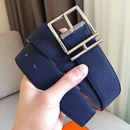 Hermes Nathan 40 Belt Togo Leather In Navy Blue/Grey Outlet Hermes Cheap Sale Store