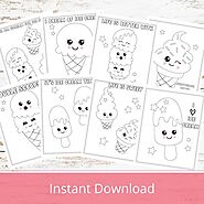 Ice Cream Coloring Pages for Kids, Printable Kawaii Coloring Pages, Ice Cream Activity, Kids Coloring Sheets