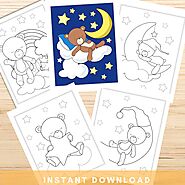 Read the full title Baby Bear Coloring Pages for Kids, Animal Coloring Pages, Baby Bear Activity, Dreamy Bear Nursery...