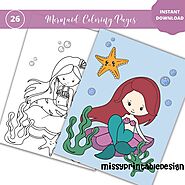 Read the full title Mermaid Coloring Pages, 26 Printable Mermaid Coloring Pages for Girls, Teens & Kids, Mermaid Birt...