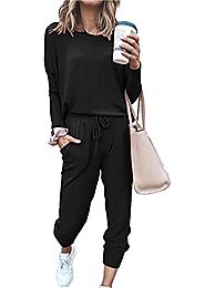 PRETTYGARDEN Women’s Solid Two Piece Outfit Long Sleeve Crewneck Pullover Tops And Long Pants Sweatsuits Tracksuits