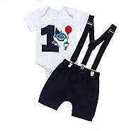 Baby Boy Clothes 1st Birthday Outfit Short Long Sleeve Romper Pants Suspenders Strap Smash Cake Outfit Boy First Sets