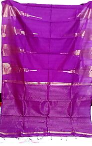 Buy Purple Colour Zari Temple Cotton Handloom Saree online - Get Huge Discount