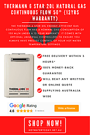Thermann 6 Star 20L Natural Gas Continuous Flow 50° (12yrs Warranty)