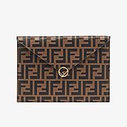 F is Fendi Large Flat Pouch In FF Calf Leather Brown