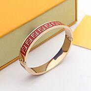 Fendi Enameled FF Ragid Bracelet In Metal Red/Rose Gold