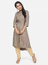 Buy Sleeve Kurti | Shop Grey A-Line 3/4 Kurti at Paislei